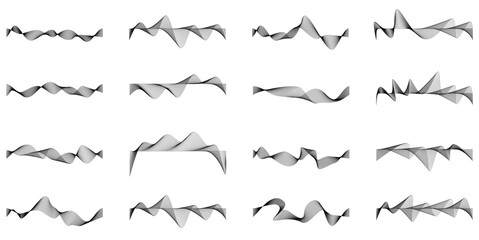 Set of dynamic wave line vector, illustrating fluid motion and energy. Perfect for technology, sound, or abstract designs needing a modern, flowing visual element.