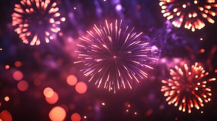Dazzling display of exploding fireworks illuminating the night sky