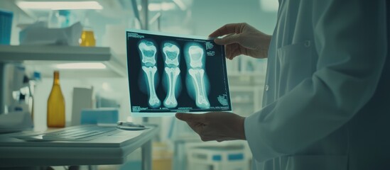 Radiological analysis: doctor examining pediatric foot development through x-ray