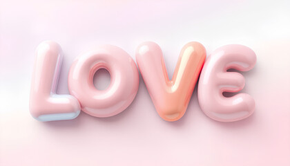 3D bubble typography spelling the word ‘LOVE’ in glossy pastel colors, soft pop aesthetic, floating on a dreamy gradient background 2