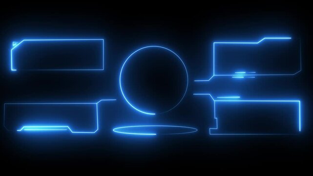 Rectangle and circle shape blank area colorful neon animation on black background. Seamless loop animation rectangles frame ultra video motion graphic.