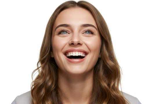 Closeup portrait of a young woman with a radiant smile isolated on transparent background