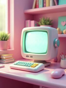 Retro Old Monitor with Isolated Green Screen