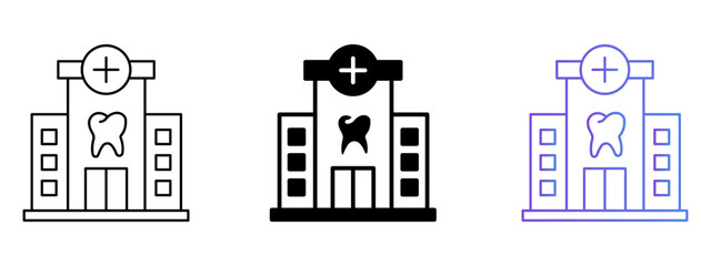 Dental Hospital Icon – Line, Glyph, and Gradient Style Set