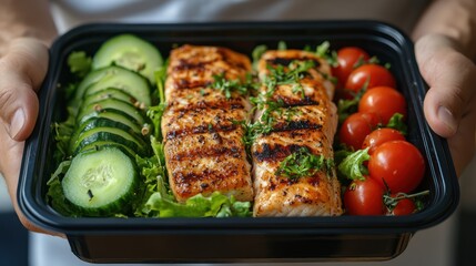 Delicious Salmon Meal Prep Container with Fresh Vegetables for Healthy Diet