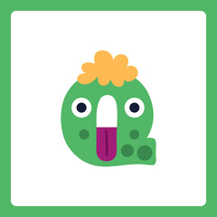 Alphabet shapes Q cartoon monster