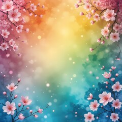 Pink and purple sakura blossoms frame a beautiful spring nature design, perfect for a romantic floral background