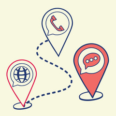 Global communication icons on map markers