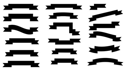 Vector art of a curated selection of black ribbon and banner shapes for versatile design applications isolated on transparent background