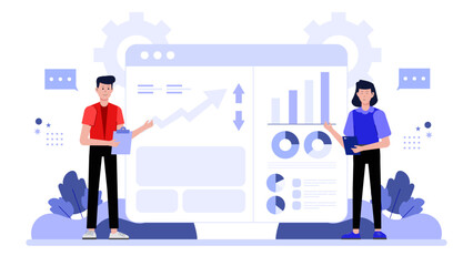 Sales team discussing personalized outreach strategy, flat vector illustration