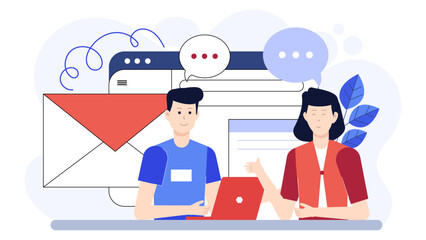 Marketing team testing new email subject lines, flat vector illustration