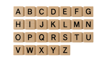 Complete Wooden Alphabet Letters on Transparent Background – High-Resolution Educational Typography Design