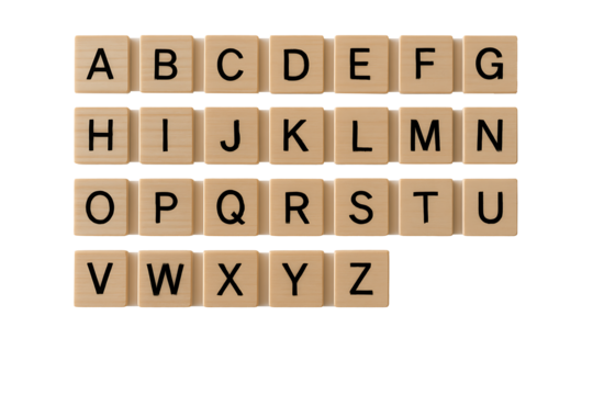 Complete Wooden Alphabet Letters on Transparent Background – High-Resolution Educational Typography Design