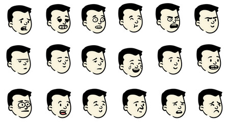 Stylized Male Cartoon Heads – Color Vector with Short Hair