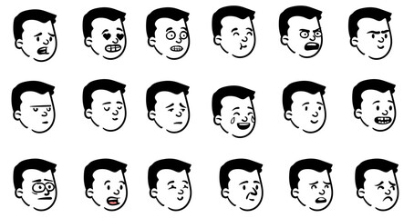 Clean Male Face Vectors with Neutral Expressions – Sketch Style