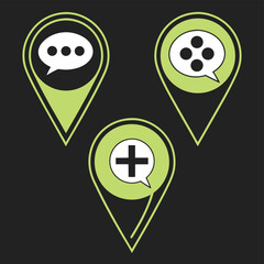 Lime green location markers with speech bubbles