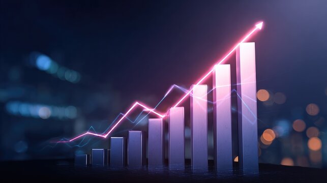 Bar graph rising above line graph background symbolizing double growth trend