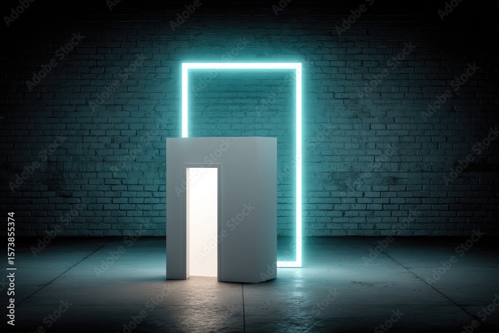 Fototapete minimalist design with neon glowing rectangular frame