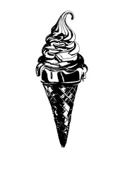 ice cream cone black and white