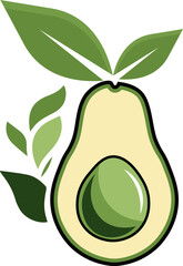 Stylized Avocado Half with Leaves