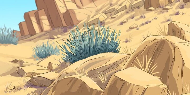 Animation of a playful coyote prancing in the southwestern Arizona desert
