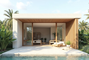  Flat Roof Minimalist Homestay with Glass Doors