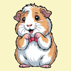 Cartoon guinea pig with a bow tie standing up smiling
