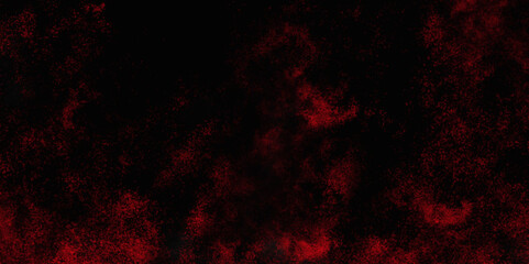 Red color powder explosion isolated on black background. Colorful dust explode. Paint Holi, dust particles splash. Network concept with spray. Futuristic technology element. 3D rendering.