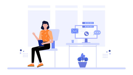 Freelancer syncing projects across devices flat vector illustration