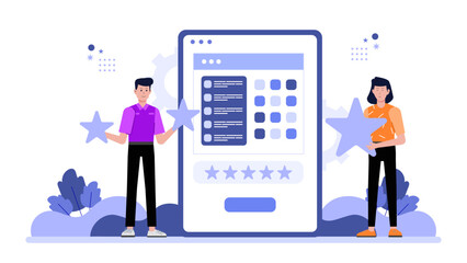 Startup using NPS survey to collect user feedback flat vector illustration