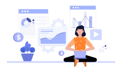 Business consultant auditing sales workflow flat vector illustration