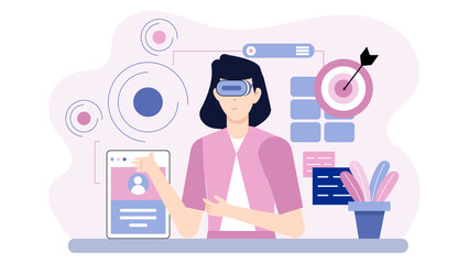 Employees joining virtual innovation challenge flat vector illustration