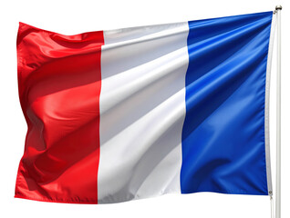 Photorealistic French Tricolor Flag Fluttering, Transparent Background PNG 