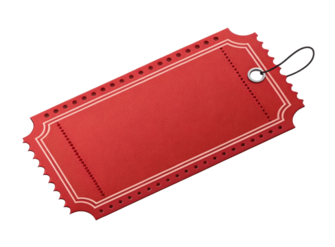 Decorative Red Glitter Ticket with Unique Design and Transparent Background for Events and Celebrations