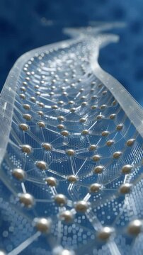 Futuristic ferroelectric molecular structure with interconnected nodes and smooth curves creating elegant glowing blue visual