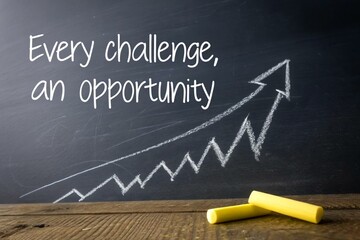 Inspiring Quote on Black Chalkboard with Arrow and Chalk Pieces