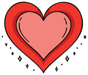 Stylized red heart shape with double outline and sparkle accents, isolated on white