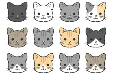 猫の顔バリエーションイラストセット