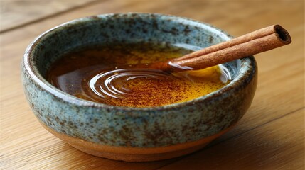 Swirl of Honey in Rustic Ceramic Bowl - A Touch of Flavor and Artistry