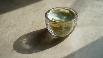 Tiny Glass Bowl with Cream Face Mask and Eucalyptus Essence