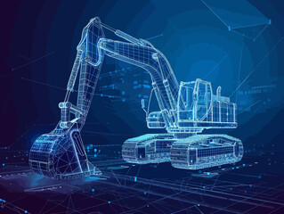 Excavator wire-frame grid futuristic design concept vector illustration