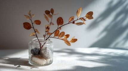 Elegant Minimalist Glass Vase  with Autumn Branches