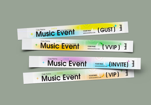 Music Event Ticket Wristband Template for Event Access, Festival Branding