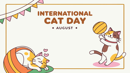 Celebrating International Cat Day in 8 August, with blank space on the right for your message or text in white background