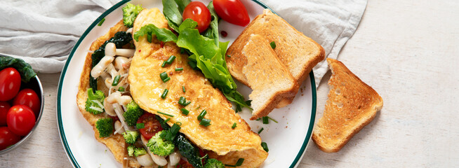 Delicious breakfast - mushroom omelette. Healthy eating.