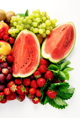 Variety of fruits and berries. Fresh raw  fruits.