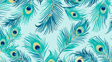 Naklejka premium Vibrant Peacock Feather Pattern - Abstract Turquoise and Green Texture