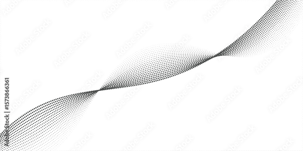 Poster flowing dots particles wave pattern 3d curve halftone black gradient curve shape isolated on white b