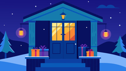 Obraz premium A peaceful Christmas night unfolds, blanketing a cozy village and its homes in a soft, festive glow