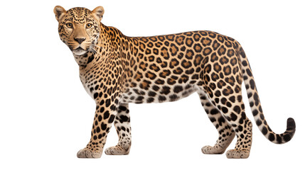 Captivating leopard prowls with distinctive spots against transparent background ready for design integration.